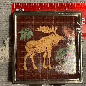 Moose dome design Metal 2" square pill box Sew  mint trinket Compact Travel Case